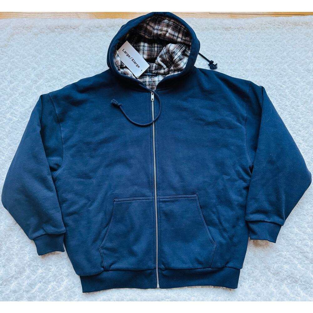 Brandy Melville Womens Blue Oversized Christy Plaid Hoodie Size Large XL NEW - Picture 6 of 16